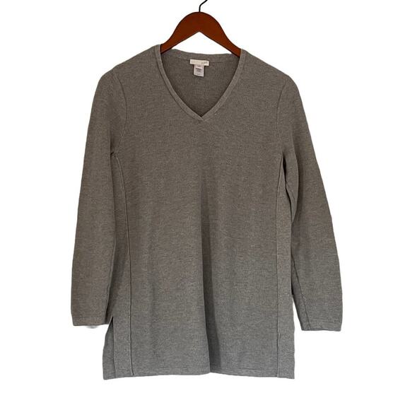 J. Jill Gray Silk & Wool Blend Long Sleeve Textured V-Neck Sweater/Tunic, M - Picture 1 of 12